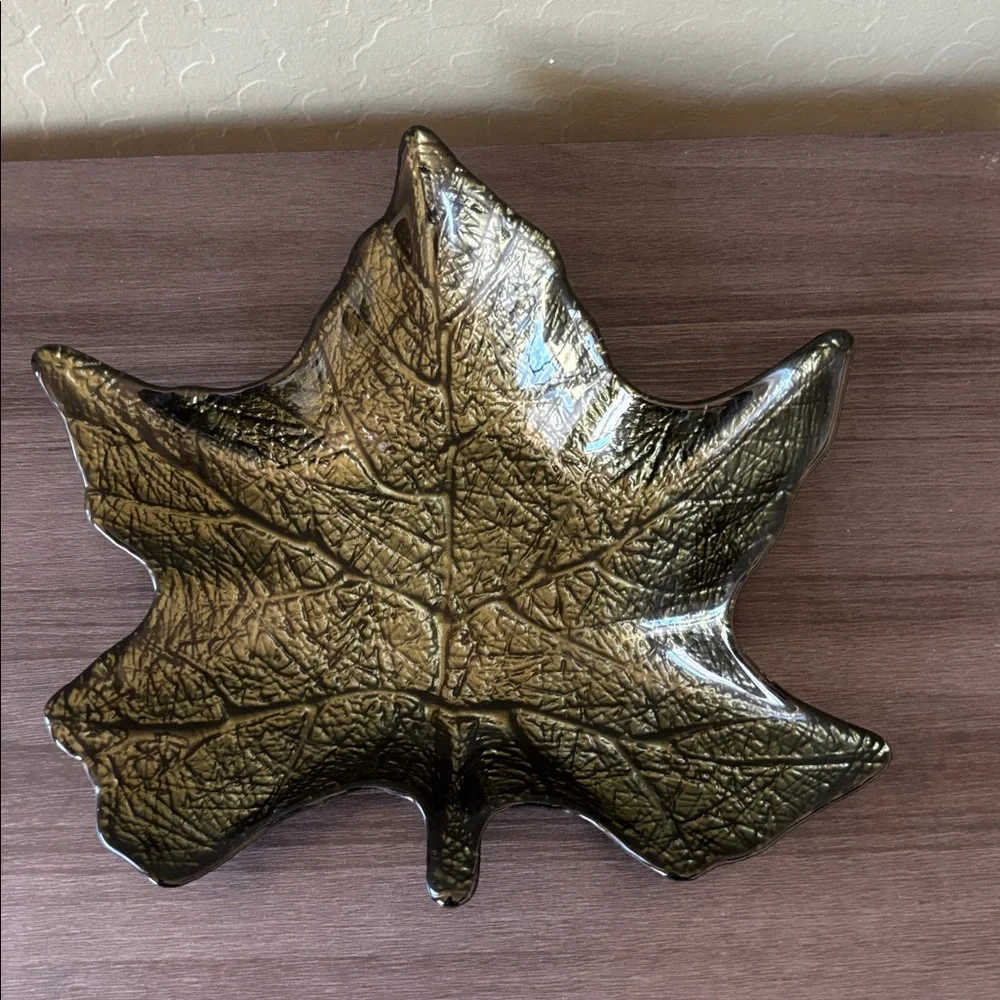 Foiled‎ Glass Autumn Fall Leaf Trays Decor (Set of 3)